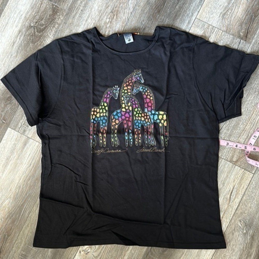 NWT Laurel Burch top black tee "Giraffe Caravan" size XL Collectible
